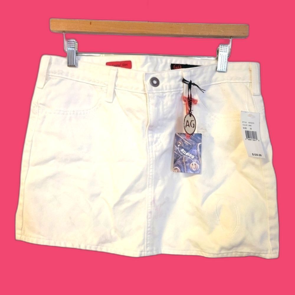 AG Adriano Goldschmied "The Legend" Distressed Off White Mini Skirt- Size 30 New